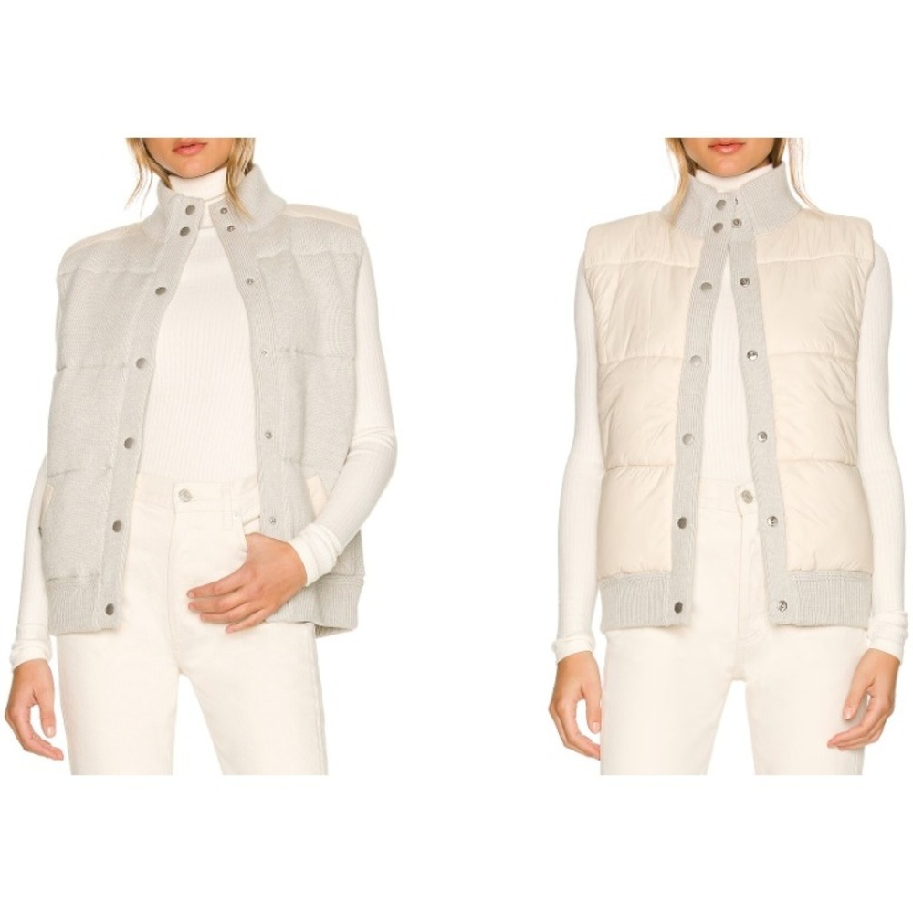 Rag & Bone Reversible Puffer Vest Grey Merino Wool Cream Nylon Womens Medium